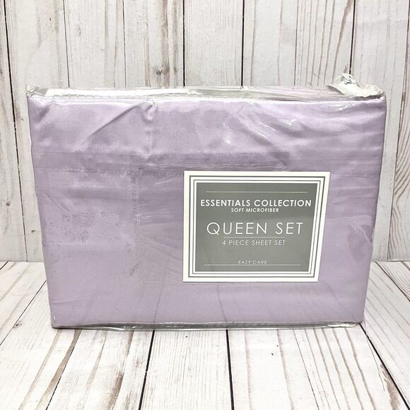 New! Essentials Collection Soft Microfiber  Queen Sheet Set Lavender Purple - Picture 1 of 5